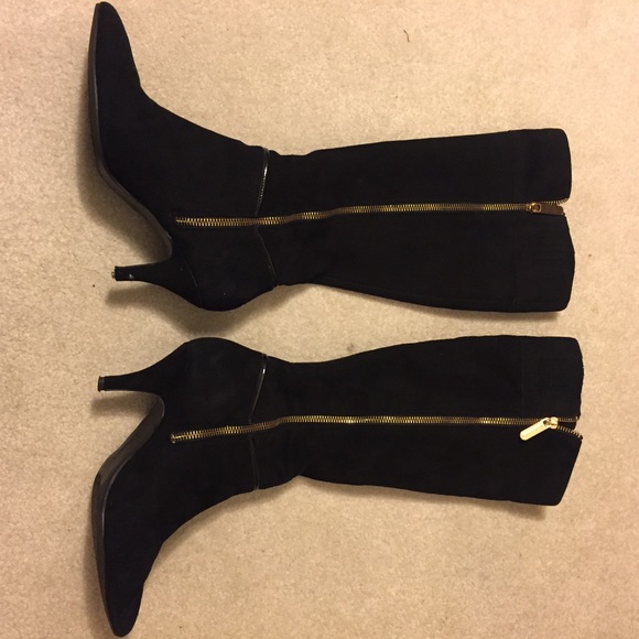Black Suede Dress Heel Boots - Picture 3 of 7